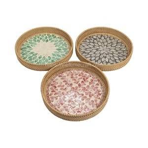 Juego de Bandejas Decorativas Viettime Craft de Grado Comercial, 3 Piezas, con Acabado Lacado en Ratán y Mezcla de Madreperla, Decoración de Mesa - Product Image 5