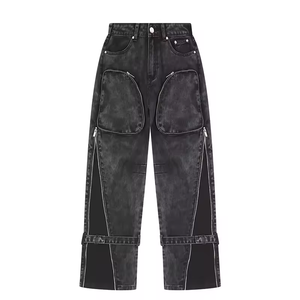 OARH INT INDUSTRY Pantalones Cargo de Mezclilla Transpirables y Ecológicos de Cintura Alta con Cremalleras y Aberturas, Ajuste Regular, Largos, para Mujer - Product Image 3