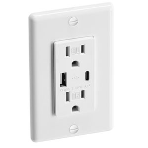 เต้ารับไฟฟ้าติดผนังแบบ USB 24 วัตต์ 15 แอมป์ ป้องกันการงัดแงะ พร้อมปลั๊กอัจฉริยะ ช่องเสียบ Type C 1 ช่อง และช่องเสียบแบบ 3 ขา 2 ช่อง แบบขันสกรู - Product Image 1