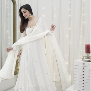 Hermoso Anarkali Moderno de Diseñador en Tela de Imitación Georgette, Pent de Encaje Crepé Hecho a Mano, Dupatta, Ropa de Fiesta India Pakistaní - Product Image 1