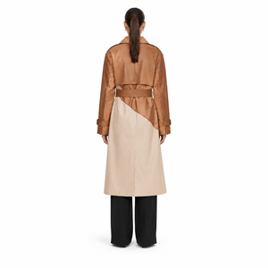 Abrigo Blusón Largo de Lana para Mujer, Estilo Oversize, con Bloques de Color, de Cuero Genuino de Vaca, Ecológico, para Otoño - Product Image 2