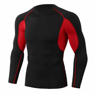 2026 Premium Quality <b>Men</b> Red Black Long Sleeve Rash Guard Quick Dry Color Blocked Spandex Polyester Swim <b>Shirt</b> - Product Image 6
