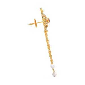 ต่างหูพู่ประดับเพชรลายดอกไม้สีแดงเข้มพร้อมหินสีขาวสามเม็ด - Product Image 3