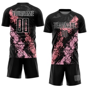 Maillot de football personnalisé noir et rose moyen avec sublimation, motif artistique effet éclaboussures, respirant, pour équipe - Product Image 1