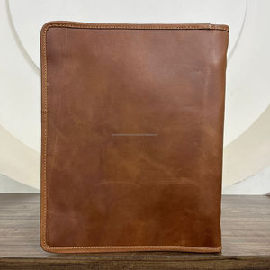 Carpeta exclusiva de cuero genuino con cremallera, Cartera de cuero de vaca, cuaderno de mesa de tiempo, papel de tamaño A4 con múltiples funciones con ranura para tarjeta - Product Image 5