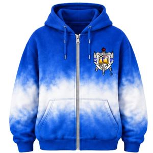 เสื้อฮู้ดโอเวอร์ไซส์ผู้หญิงลายไทได ซิกมาแกมมาโร สีน้ำเงินขาว พิมพ์ลายตัวอักษรกรีกแบบกำหนดเอง เสื้อพูลโอเวอร์ลำลองผ้าฟลีซ สตรีทแวร์ - Product Image 1