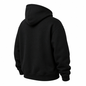 Sudadera con Capucha Negra para Hombre, de Forro Polar, Manga Larga, Casual, Color Sólido, Corte Regular, Diseño Liso, Tejida - Product Image 4