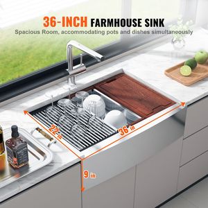Accessori per Lavello da Cucina Stile Rustico in Acciaio Inox 304, Vasca Singola a Incasso per Villa, Laboratorio, Uso Domestico - Product Image 1
