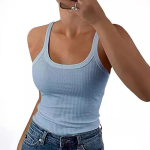 Débardeur côtelé sexy personnalisé pour femme, coupe ajustée, tricoté, dos nu, à fines bretelles, style camisole, gilet d'extérieur tendance, coupe ajustée classique - Product Image 2
