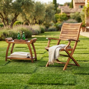 Solid Teak Wood Outdoor <b>Folding</b> Chair with Side <b>Table</b> for Garden Patio Balcony Hotel Resort - Product Image 2
