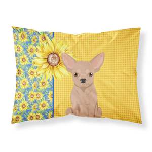 Verano girasoles crema Chihuahua funda de almohada estándar ligero súper suave fácil cuidado ilustraciones decorativas fundas de cojines - Product Image 1