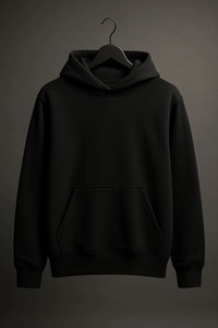 Sweat-shirt à capuche en molleton noir pour homme, coupe classique, couleur unie, poche avant, tricoté, pour l'automne - Product Image 3