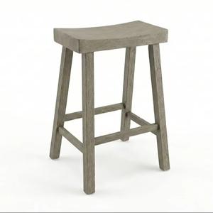 Tabouret de bar rond moderne et minimaliste en bois massif de caoutchouc, haut et solide, pour la maison - Product Image 1