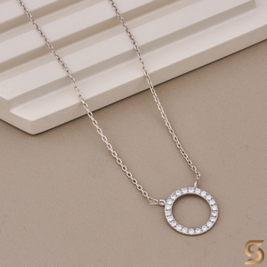 18K White Gold with Lab Grown Diamond Circle Pendant <b>Necklace</b> Minimal Halo Diamond <b>Necklace</b> Round Open Circle <b>Necklace</b> - Product Image 4