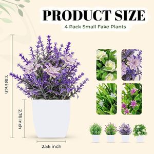 Confezione da 4 piccoli fiori artificiali per decorazioni primaverili, centrotavola, scrivania, casa, bagno, ufficio, piante finte - Product Image 4