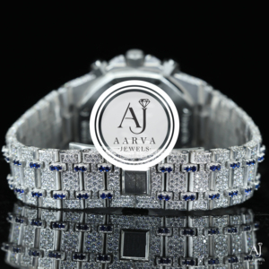 AARVA JEWELS นาฬิกาข้อมือผู้ชายสุดหรู 40 มม. สแตนเลสสตีล โครโนกราฟ คริสตัลแซฟไฟร์สีน้ำเงิน ตัวล็อคแบบซ่อน 3BAR กันน้ำ - Product Image 2