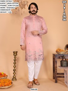 Kurta Tradicional de Algodón con Bordado Bandhani para Hombre, de Secado Rápido, Largo hasta el Suelo, Corte Regular, para Bodas, Fiestas, Diwali, Uso Casual, Marca Veer Heritage - Product Image 5