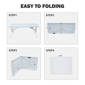 Portable <b>6ft</b> White <b>Folding</b> <b>Table</b> High Load Bearing Portable Plastic <b>Table</b> for Camping Picnics Parties - Product Image 4