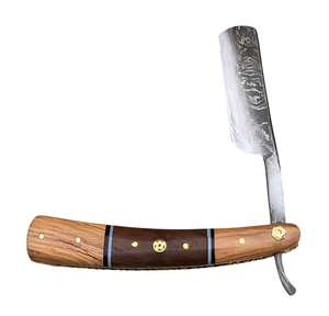 Rasoir de barbier à lame droite en damas avec manche en os fait main et étui en cuir PU - Product Image 3