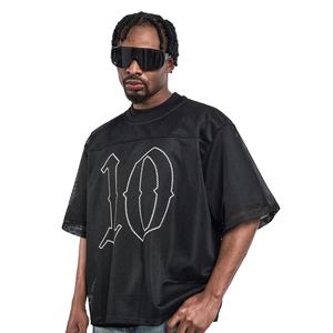 Camiseta de malla recortada de manga corta para hombre, Camiseta deportiva de cuello redondo para gimnasio con estampado de texto frontal, tejido acanalado para serigrafía de fútbol - Product Image 2