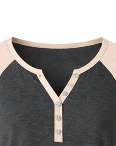 T-shirt Henley à manches courtes pour femme, gris anthracite beige, en coton doux, coupe décontractée, respirant, idéal pour l'été et le quotidien - Product Image 5