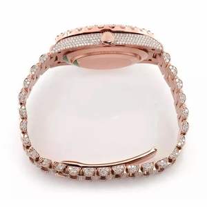 Montre de luxe pour homme en or rose avec cadran vert, sertie de moissanite, mouvement automatique et fermoir papillon en diamant - Product Image 4