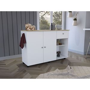 White/Pine <b>Kitchen</b> Island Cart with One Drawer Double Door Cabinet Six Carter Eight <b>Shelves</b> Six Interior and Two External - Product Image 2