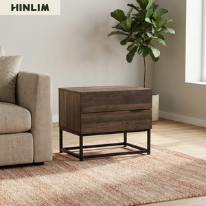 Modern Durable Wood Nightstand with 2-Drawer Metal Frame <b>Storage</b> <b>Side</b> <b>Table</b> for Bedroom Furniture Industrial Design - Product Image 3