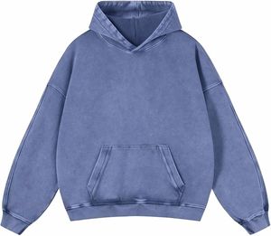 Sweat-shirt à capuche pour homme, effet délavé, couleur unie, pull en molleton, épaules tombantes, coupe oversize, streetwear d'hiver - Product Image 4