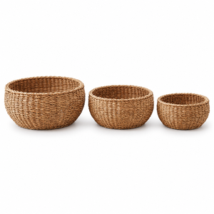 Customizable Eco-Friendly <b>Seagrass</b> Diamond Woven <b>Storage</b> <b>Basket</b> Set 3 Piece Round <b>Baskets</b> with Handles for Home Organization - Product Image 1