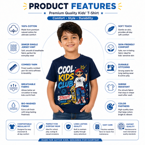 เสื้อยืดคอกลมแขนสั้นผ้าฝ้าย 100% สีสันตามสั่งของ Cool Kids Club สำหรับเด็กผู้ชายอายุ 1-9 ปี สไตล์ลำลองแนวสตรีท ระบายอากาศได้ดี - Product Image 6