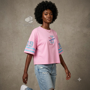T-shirt à col rond pour femme Jack And Jill Of America, avec strass et lettres grecques, manches rayées, motif graphique, rose et bleu - Product Image 5