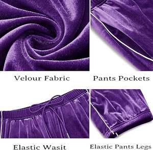 Ensemble de jogging en velours coupe ajustée, survêtement respirant à taille élastique pour l'automne, tenue de sport décontractée, survêtement en velours uni personnalisé - Product Image 6