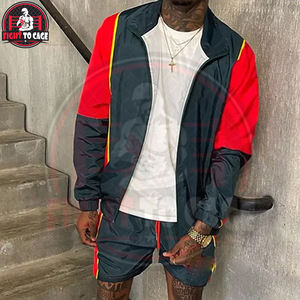 Service ODM – Ensemble survêtement homme personnalisé avec logo, coupe-vent en nylon respirant, veste zippée et short deux pièces - Product Image 2