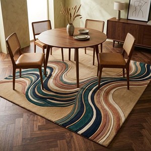 Alfombra Moderna Abstracta con Diseño de Olas, Multicolor, Contemporánea, Suave, Afelpada y con Mechones, para Sala de Estar, Dormitorio, Oficina, Decoración del Hogar - Product Image 2