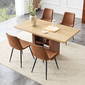 Scalable 59-71 Inch Pull-out <b>Dining</b> Table Set Comfortable <b>Brown</b> Fabric <b>Chairs</b> 4-Piece Technology Designed for <b>Dining</b> Room - Product Image 3