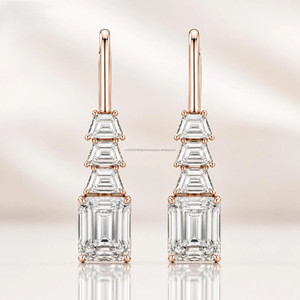 Baguette & <b>Emerald</b> Cut Lab Grown Diamond Earrings in Rose Gold Luxury Elegant <b>Stud</b> Earrings for Women Bridal Anniversary Gift - Product Image 3