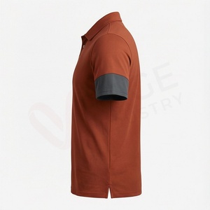 Polo à manches courtes pour homme, couleur rouille, à blocs de couleur, tricoté, décontracté, design uni, coupe classique, boutons sur le devant - Product Image 3