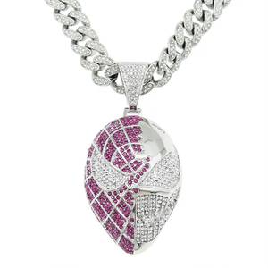 Ice Cuban Link Pendant Necklace with Moissanite <b>Rope</b> <b>Chain</b> Mask Charm Silver Tone Hip Hop Jewelry for Men Party Occasion - Product Image 1