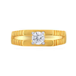 Sparkling Bond <b>Men</b> Solitaire <b>Ring</b> Premium Round Cut Lab Grown Diamond Solitaire <b>Ring</b> with Contemporary Split Band Yellow Gold - Product Image 3