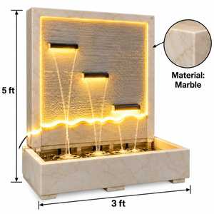 Fuente de Agua Moderna de Pared de Mármol con Tres Caños Iluminados, Panel de Piedra con Retroiluminación LED Cálida, Recipiente Rectangular para - Product Image 3