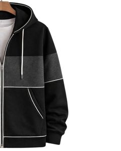 Sudadera con capucha personalizada para hombre, negra y gris carbón, con cremallera, de algodón y forro polar, estilo casual urbano, chaqueta de invierno, fabricante personalizado - Product Image 3