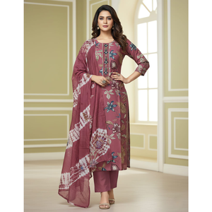 Ensemble 3 pièces en soie pour femmes, motif indien traditionnel fait main, imprimé feuille d'or, tenue de soirée, vêtements de mode pour acheteurs en gros - Product Image 3