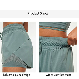 Shorts de yoga deux pièces pour femmes, style sport, taille haute, sans couture, effet froncé aux fesses, respirant, tissu élastique, logo personnalisable - Product Image 6