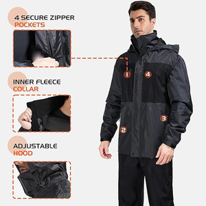 Ensemble imperméable pour homme, veste à capuche et pantalon noirs, vêtements d'extérieur imperméables - Product Image 5