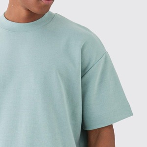 เสื้อยืดโอเวอร์ไซส์สีฟ้าอ่อนสำหรับผู้ชาย แขนสั้น คอกลม สีพื้น ผ้าเจอร์ซีย์คอตตอน ระบายอากาศได้ดี ใส่สบาย - Product Image 4