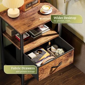Modern Farmhouse Nightstand with 2 Drawers, Wood Grain <b>Bedside</b> Cabinet with Open Shelf, <b>Rustic</b> End <b>Table</b> for Bedroom Living Room - Product Image 3