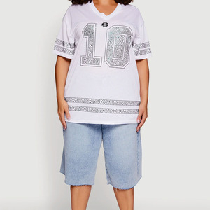 Maillot de football américain rose tendance 2026 pour femme, avec numéro en strass, col en V, haut décontracté unisexe en maille, vente en gros, fabricant OEM - Product Image 2