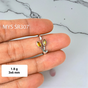 Bagues de fiançailles en argent sterling 925 faites à la main, forme marquise, deux pierres précieuses, motif feuille, citrine facettée, vente en gros pour femmes - Product Image 1
