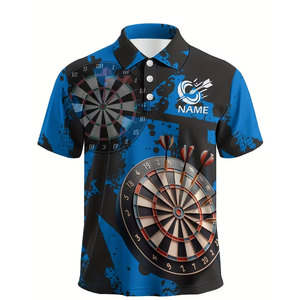 Polo de golf noir, bleu et orange à lignes abstraites, personnalisable avec nom et nom d'équipe, maillot de golf sportif tendance pour jeu de fléchettes - Product Image 3